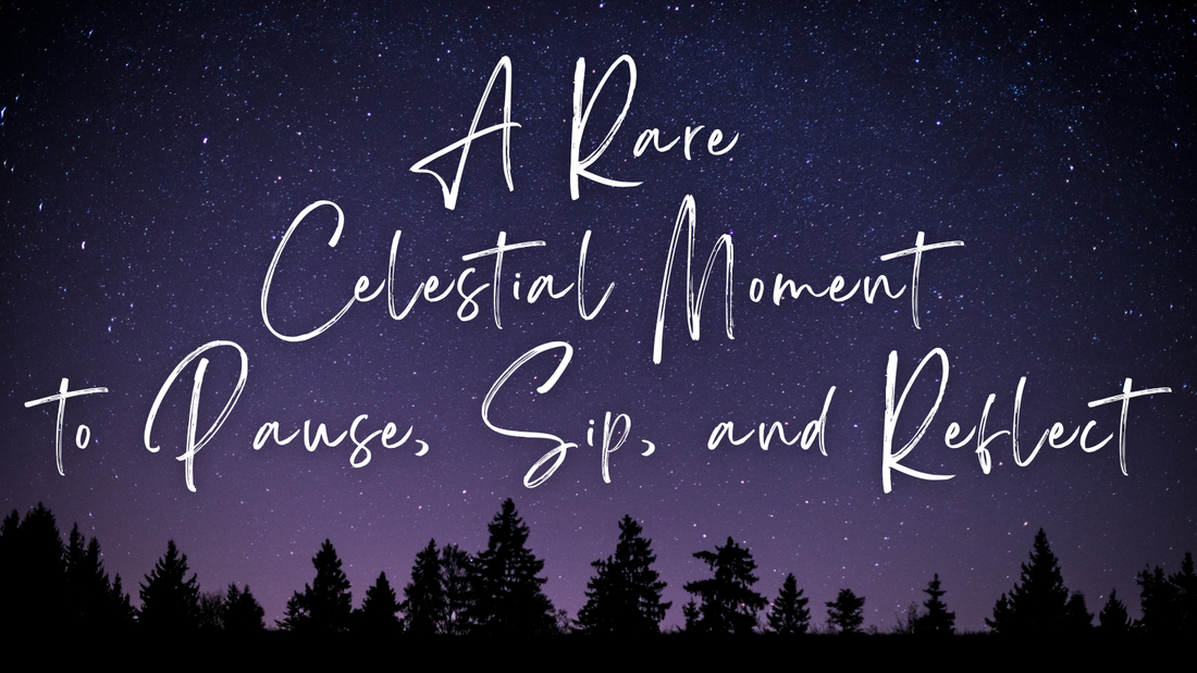 Steeping Calm Blog - A Rare Celestial Moment to Pause, Sip, and Reflect - Night sky above a dark treeline