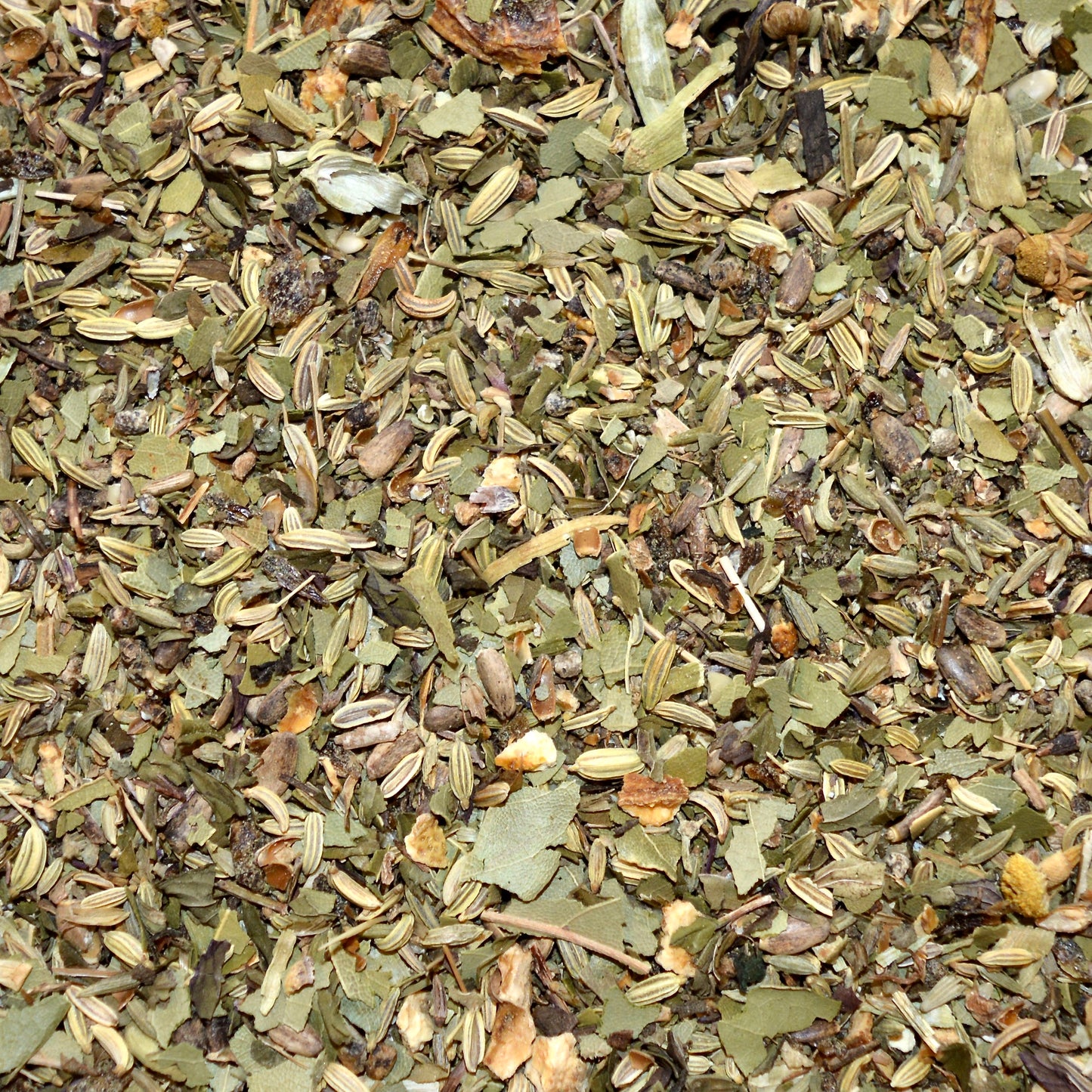 After Dinner Delight loose leaf herbal tea Fennel seed*, milk thistle seed*, green cardamom*, bay leaf*, lemon*, lemon balm*, peppermint*, chamomile*.
