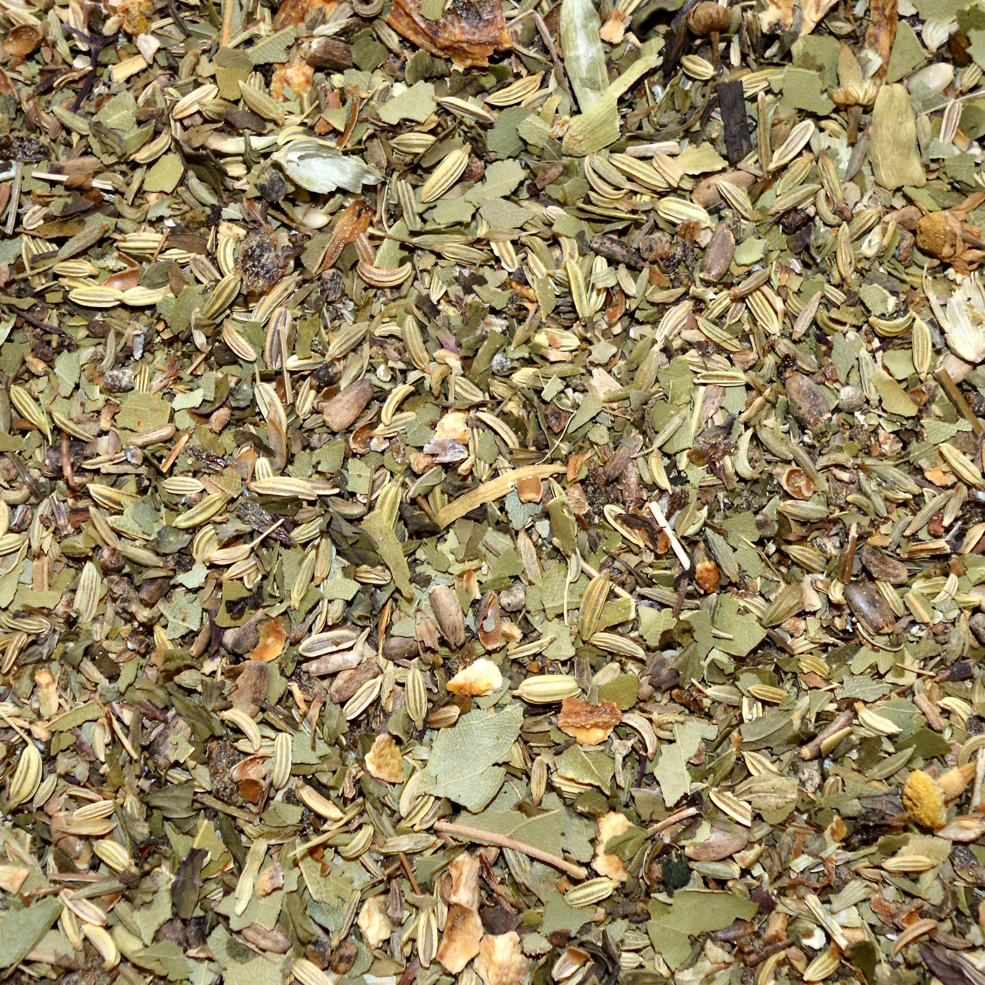 After Dinner Delight loose leaf herbal tea Fennel seed*, milk thistle seed*, green cardamom*, bay leaf*, lemon*, lemon balm*, peppermint*, chamomile*.

