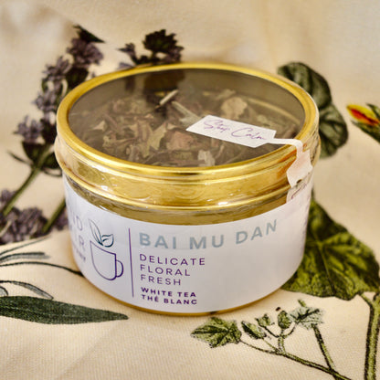 Bai Mu Dan White Tea 30 cups of tea size gold finish tin that contains Chinese White Tea