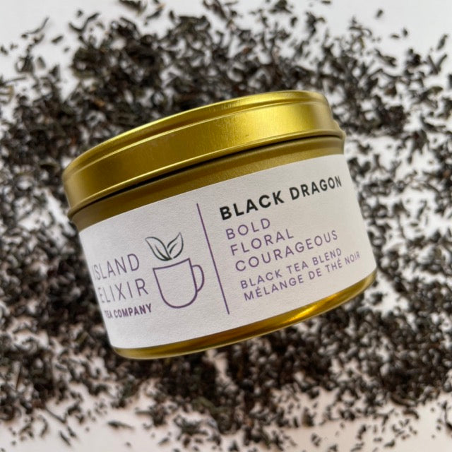 Black Dragon black green tea jasmine tin