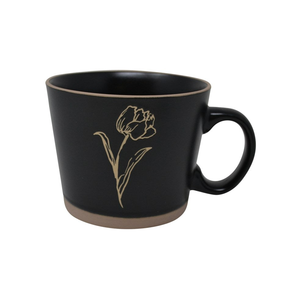 The Botanical Collection: Wide Mug, Tulip in Midnight Black
