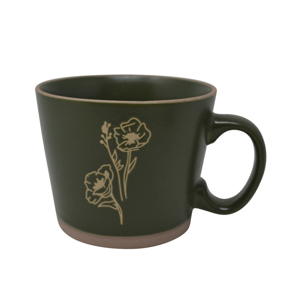 The Botanical Collection: Wide Mug, Poppy in Forest Green