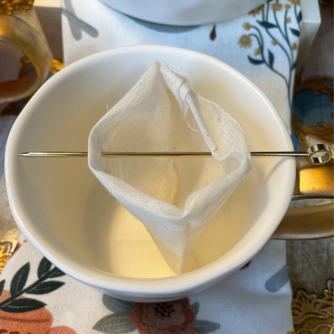 Eco-Friendly Reusable Muslin Tea Filters & Gold Steeping Stick