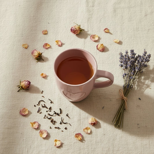 Island Elixir Tea Company Heart Mug in Blush pink — 330 ml stoneware mug with embossed heart detail. Available in Langford BC, Greater Victoria, Vancouver Island, British Columbia, Canada