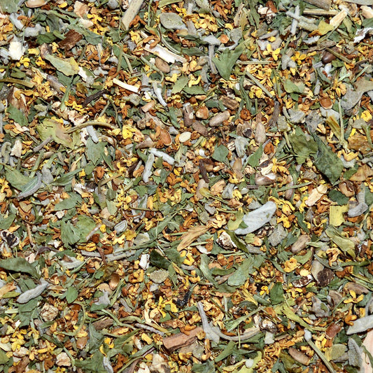 The Legends Loose Leaf Herbal Tea. Milk thistle seed, Osmanthus, Dandelion root, Alfalfa, Sage, Rosemary