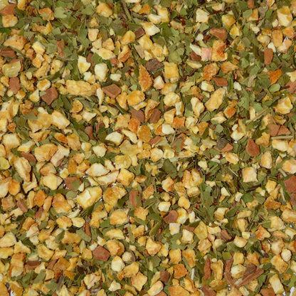 Vital Loose Leaf Herbal Tea orange pieces*, Yerba Maté*, Cinnamon (true)*, Rooibos*.