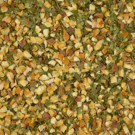 Vital Loose Leaf Herbal Tea orange pieces*, Yerba Maté*, Cinnamon (true)*, Rooibos*.