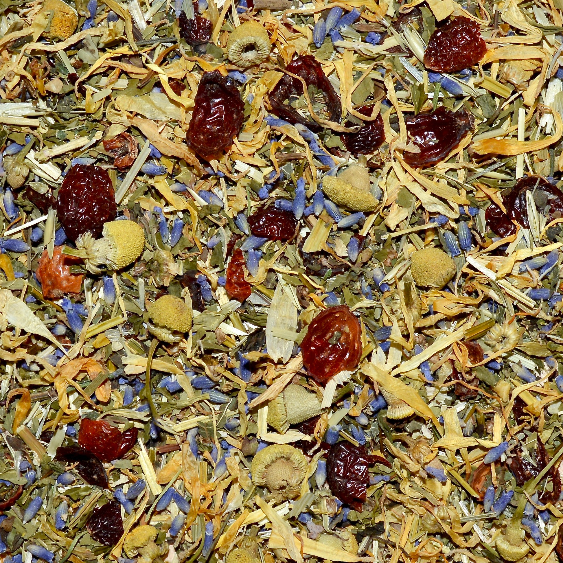 nightcap dried and close up, night night tea, night time, loose leaf